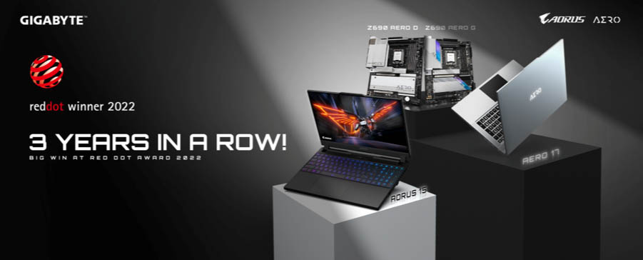 Máy tính xách tay GIGABYTE giành giải thưởng thiết kế Red Dot năm 2022  trong 3 năm liên tiếp!